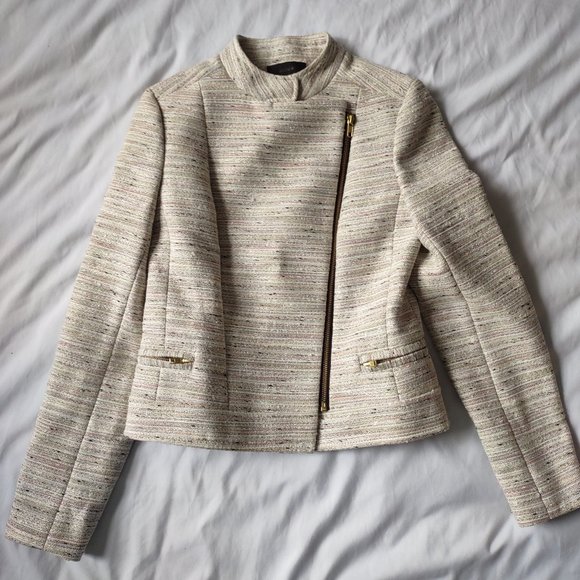 J. Crew Women's Bomber Blazer Champaigne and Gold Heathered - Picture 1 of 6